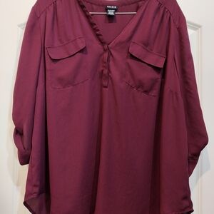 Torrid Deep Red V-Neck Blouse